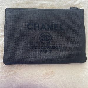 Chanel black raffia pouch